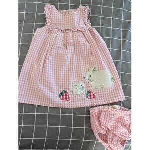 Boden strawberry bunnies pink gingham dress set